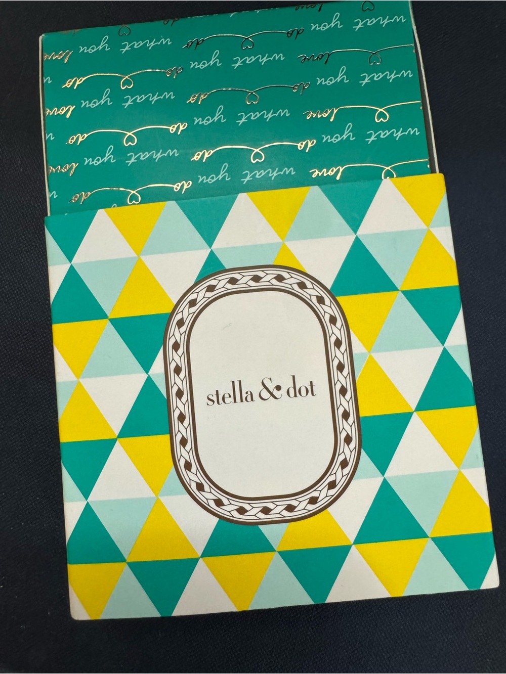 STELLA & DOT Interlocking Gold Hoop Earrings w/ Box, Like New - Picture 2 of 3